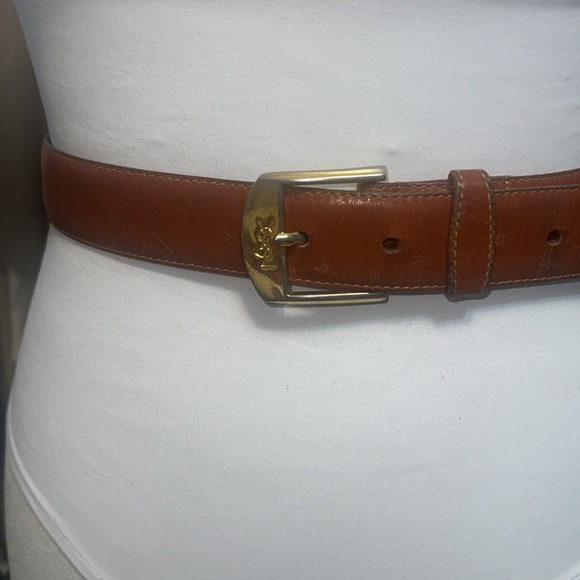YSL Yves Saint Laurent Vintage Tan and Gold Logo Buckle Belt - Picture 11 of 11